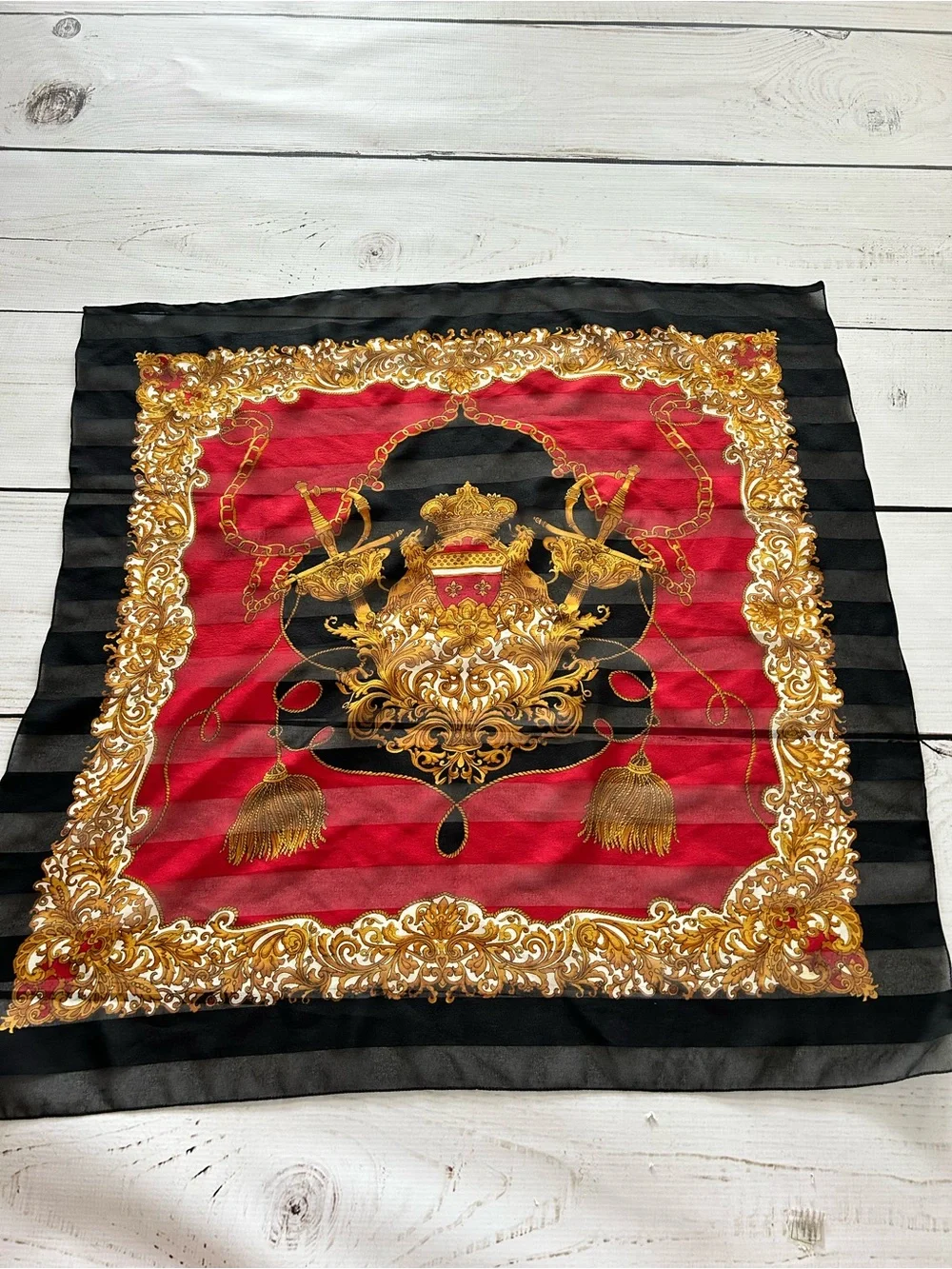 Unbranded Silk Luxury Red and Black Baroque Print Silk Scarf